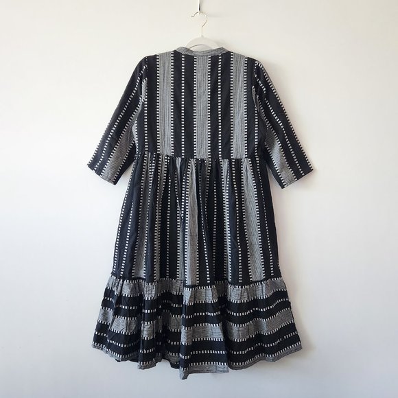 Janasya Black and White Textured Striped Dress Size L - Picture 7 of 17